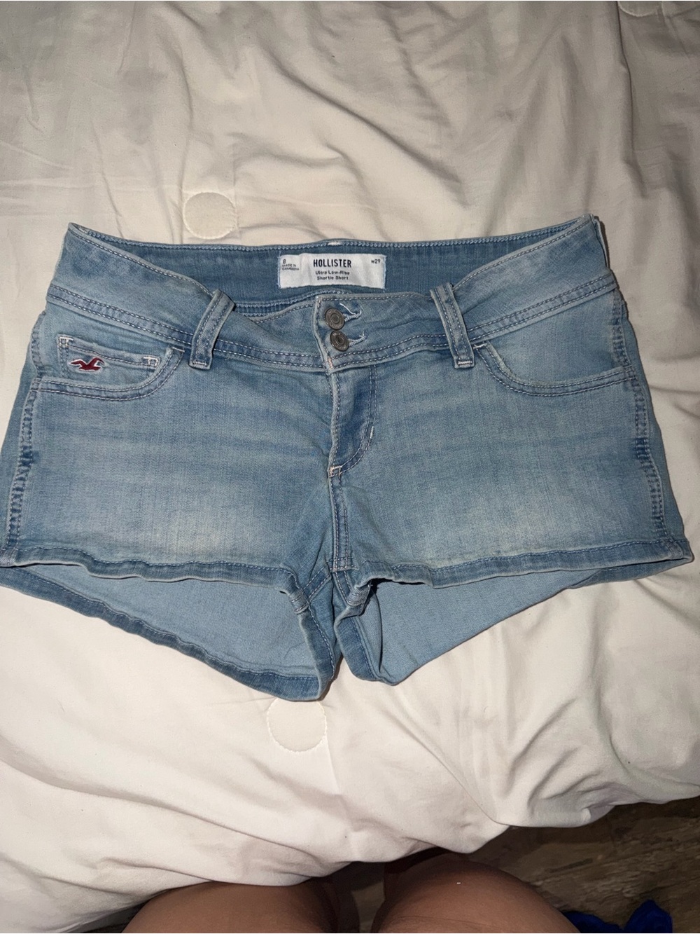 Hollister Faded Light Blue Denim Shortie Shorts